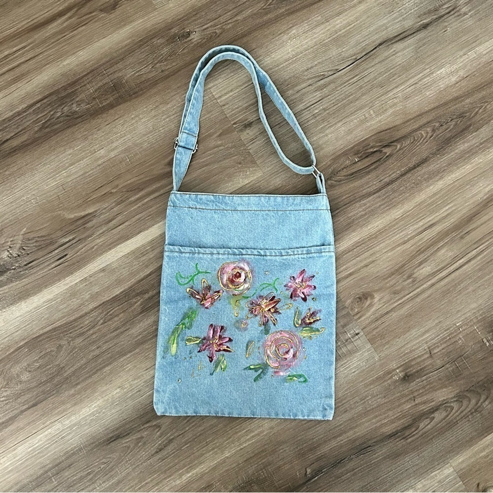 Light Wash Denim Hand Panted Art Bag